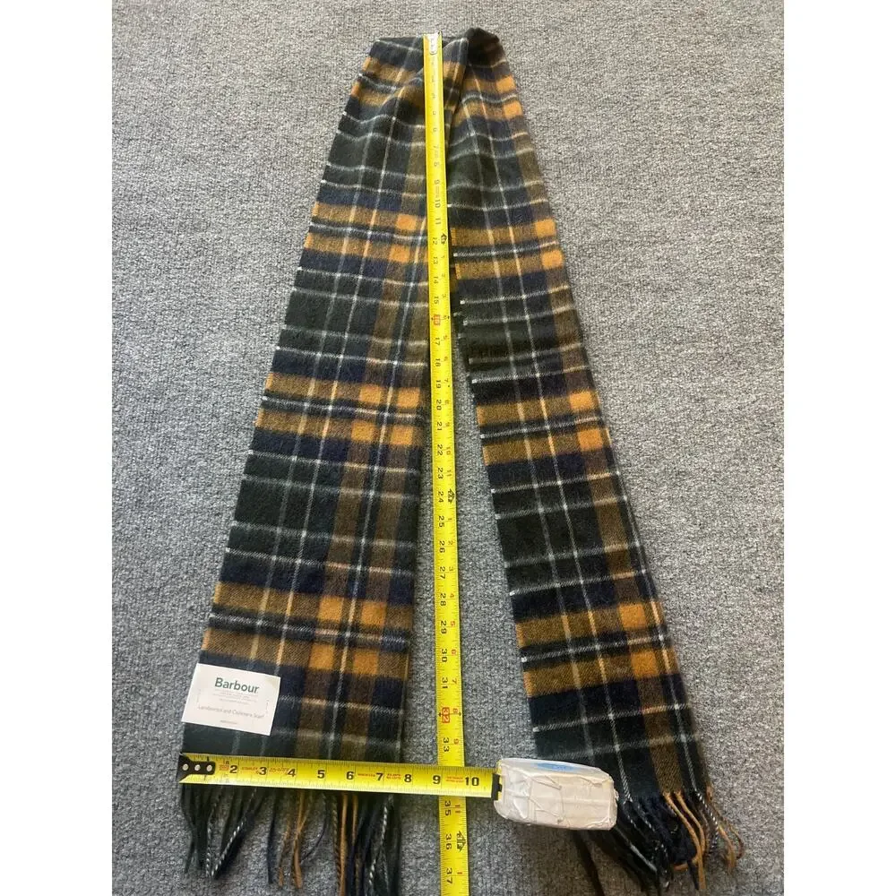 NWT Barbour Check Tartan Plaid Unisex Lambswool Cashmere Blend Fringe Wrap Scarf
